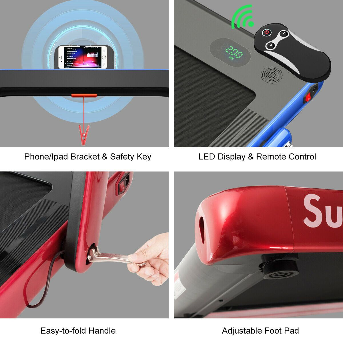 1-12Kph Folding Electric Treadmill with Bluetooth Capability