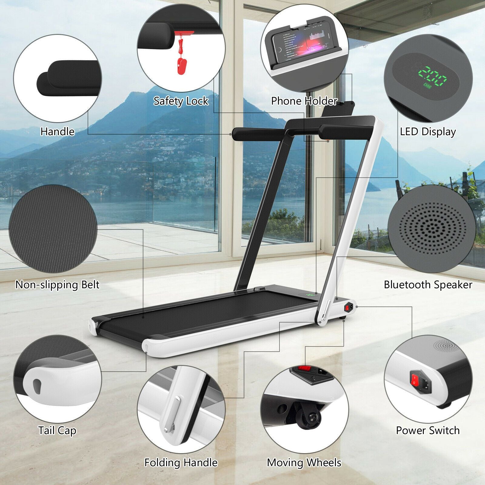 1-12Kph Folding Electric Treadmill with Bluetooth Capability