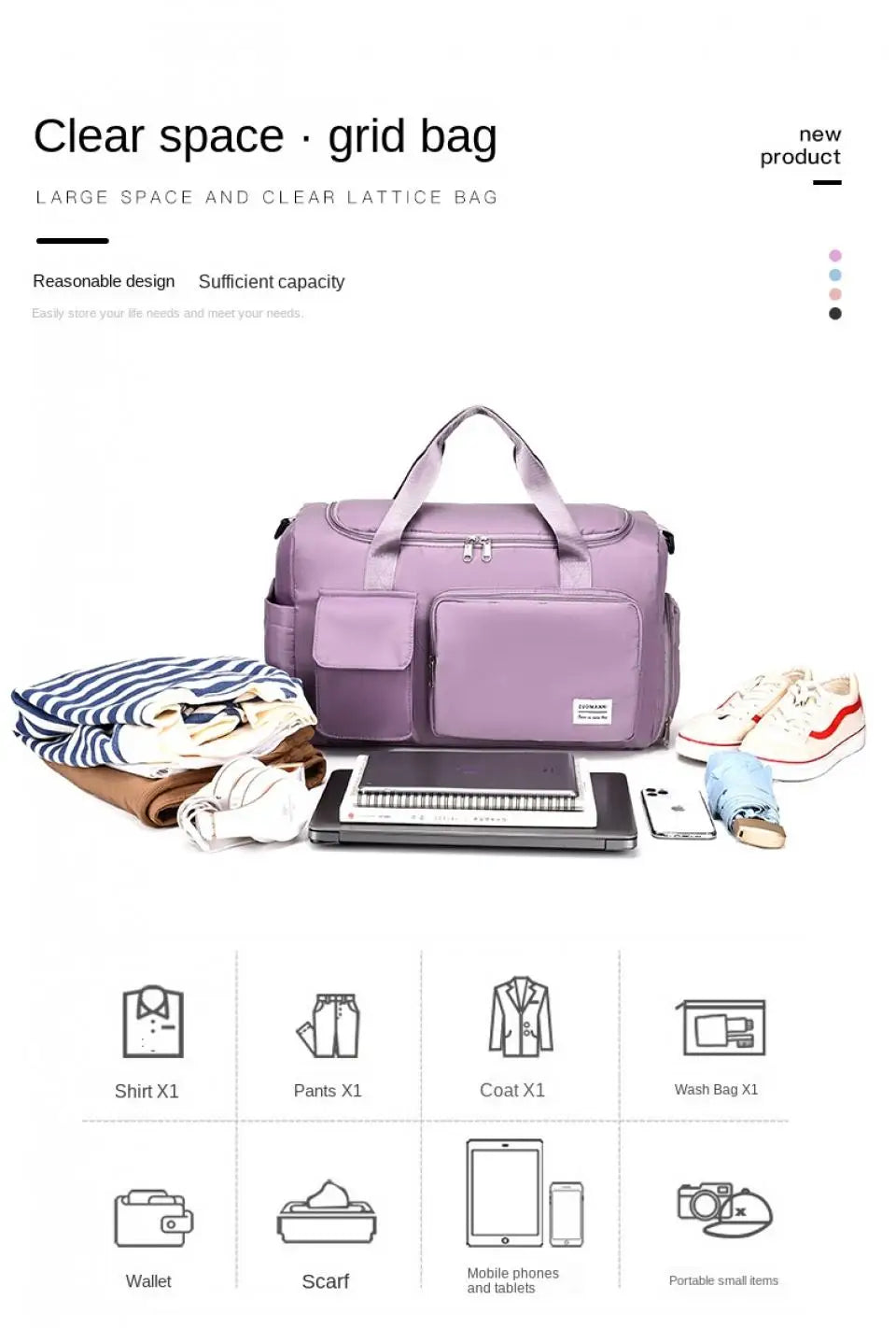 Weekender Duffel Bag with Shoe Compartment - color options